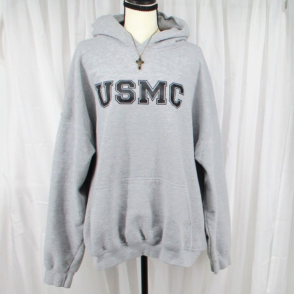 USMC Mens Heavy Blend Fleece Hoodie Sweatshirt 2XL XXL Gray Pullover